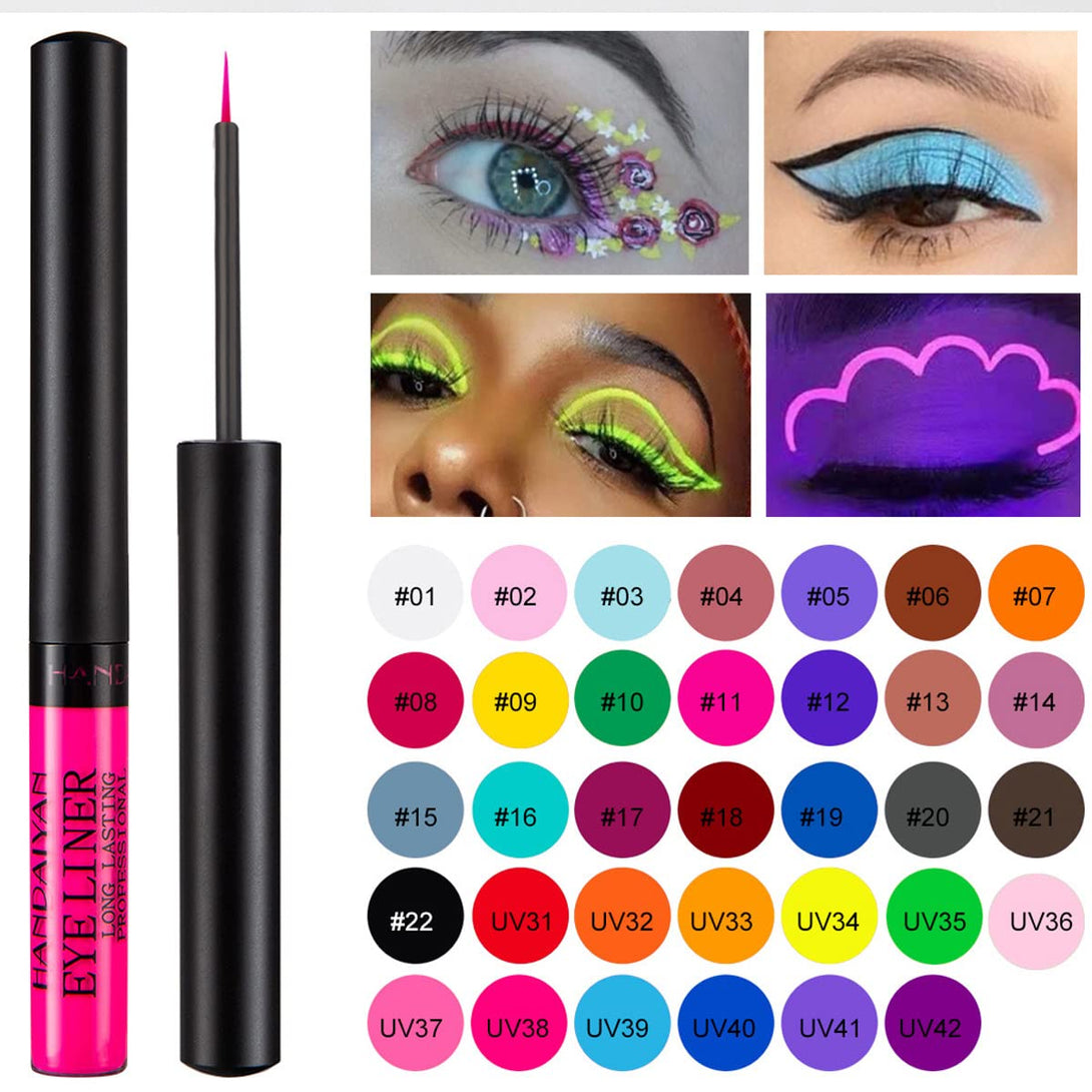 Bestland 12 Colors Matte Liquid Eyeliner Set Colorful UV Neon Eyeliner Pencil Pigmented Waterproof Smudgeproof Long Lasting Eye Liner Xmas Christmas Festival Makeup Gift Kit for Women (Set C)