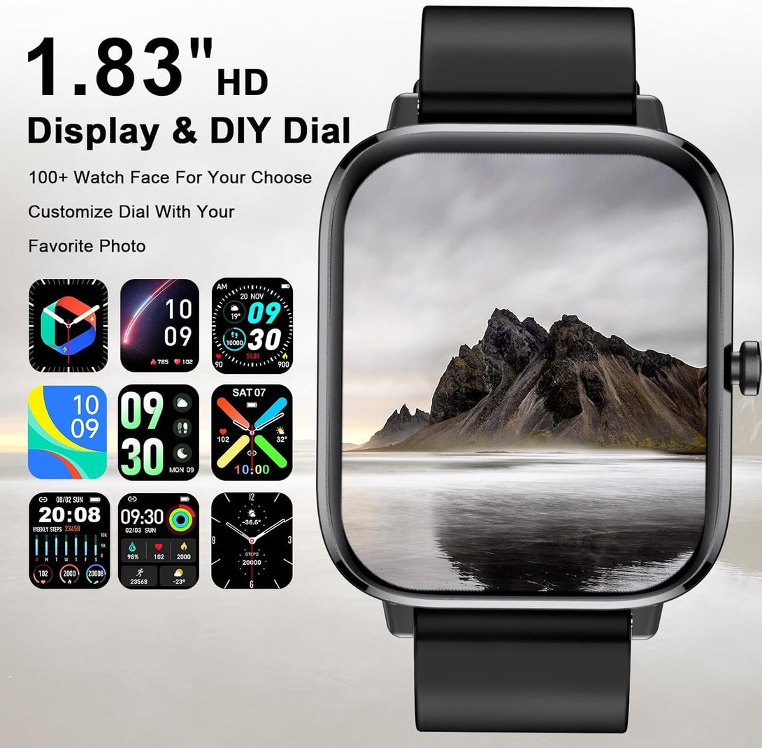 Smart Watch for Men Women Fitness Tracker Watch for Iphone Samsung Android Phone Compatible, Smartwatch with Pedometer, Heart Rate/Sleep Monitor, Blood Oxygen, IP68 Waterproof (Black)