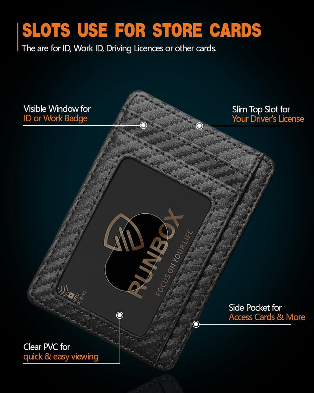 RUNBOX Black Slim Minimalist RFID Blocking Front Pocket Leather Wallets for Men Women Gift Box