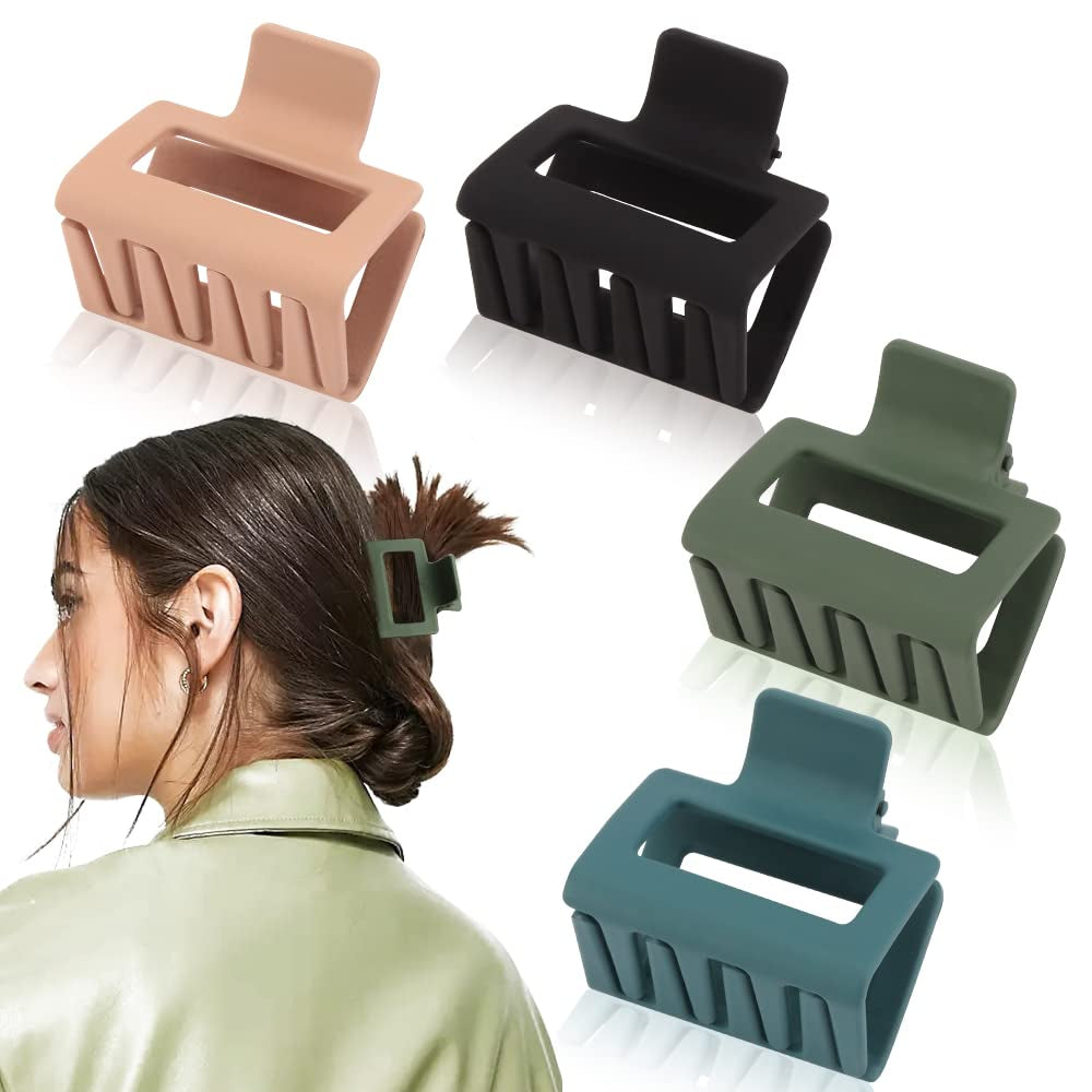 Ahoney 4 Pack Hair Clips: 2 Matte Clips, Square Claws for Thin and Thick Hair, Cute for Women