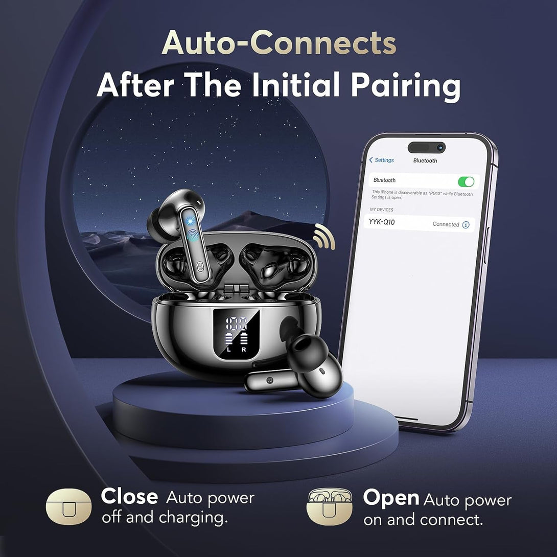 EUQQ Wireless Earbuds Bluetooth 5.4 Earphones in Ear with Dual Noise Cancelling Mic, Transparency Mode Ear Buds Deep Bass Stereo Sound, 36H Playtime LED Display Wireless Headphones IP7 Waterproof