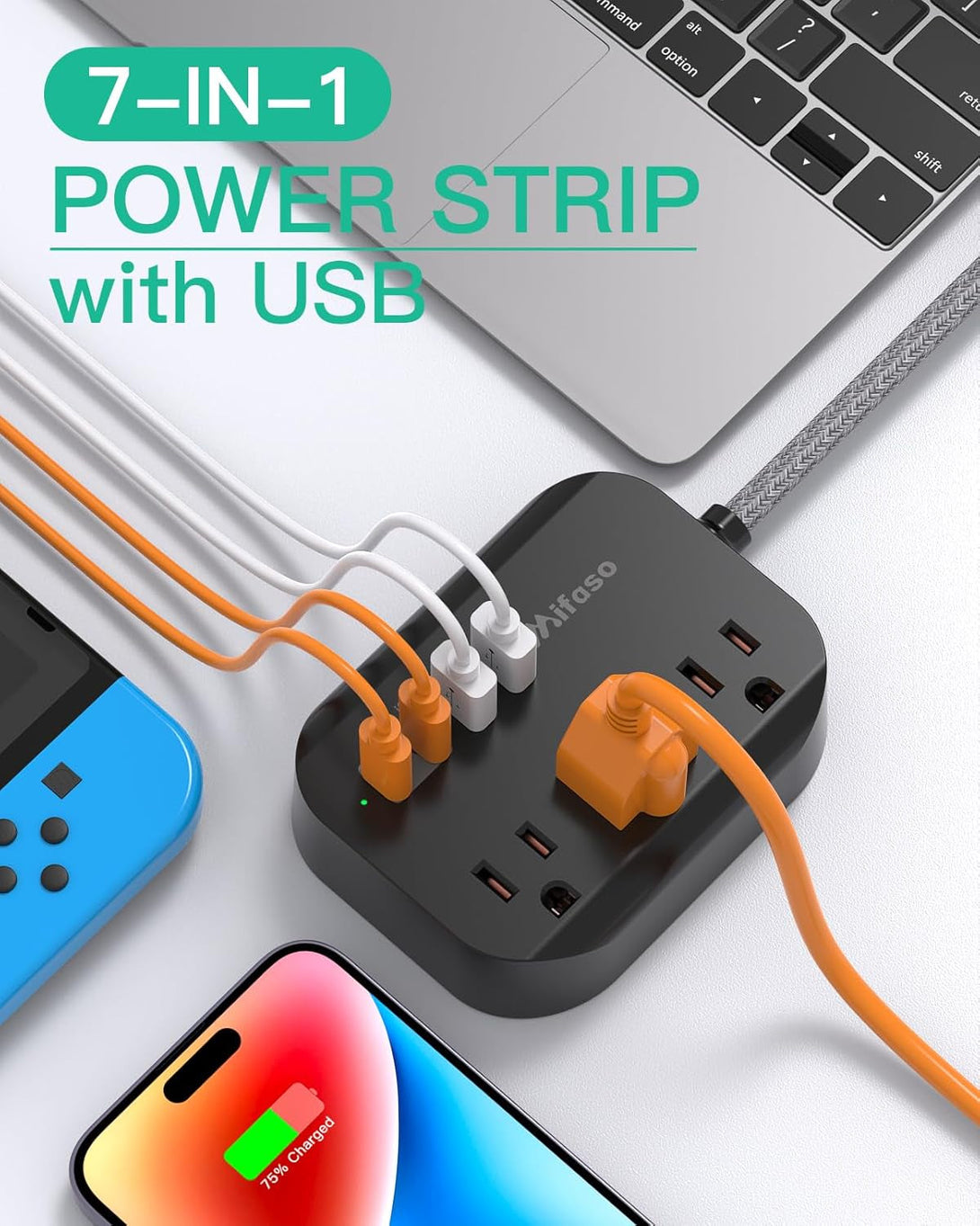 Cruise Ship Essentials - Mifaso Power Strip with USB, Mountable Flat Plug Power Strip with 3 Outlets 4 USB Ports(Smart 3.1A), 5Ft Braided Extension Cord, Compact for Cruise Ship, Travel, Home, Dorm