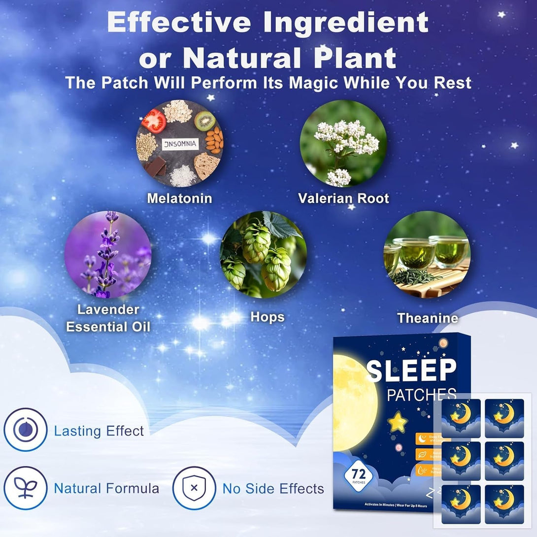 72 Sleep Patches for Adults Extra Strength, Sleep Patch with Melatonin & Valerian, All-Natural Deep Sleep Support Patches for Women & Men, Long-Lasting Night Comfort
