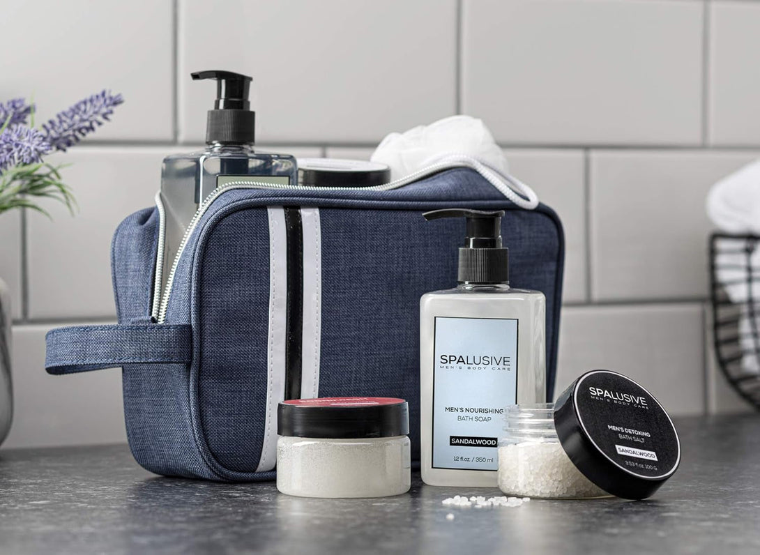 Luxury Spa Gift Set for Men - Natural Men’S Gift Basket - Great Gift for Guys for Holidays, Birthdays, High School, College Grad, Father’S Day Bath and Body Set - Fresh Sandalwood Scent