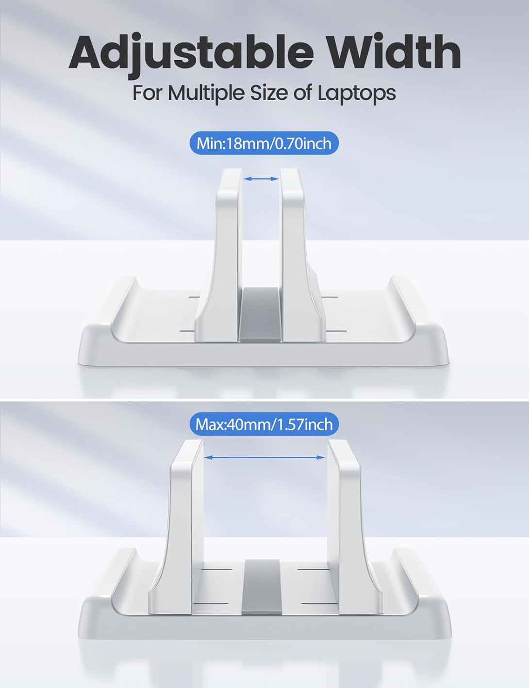 Vaydeer Vertical Laptop Stand Holder Plastic Adjustable Desktop Notebook Dock Space-Saving 3 in 1 for All Macbook Pro Air, Mac, HP, Dell, Microsoft Surface, Lenovo, up to 17.3 Inches (White)