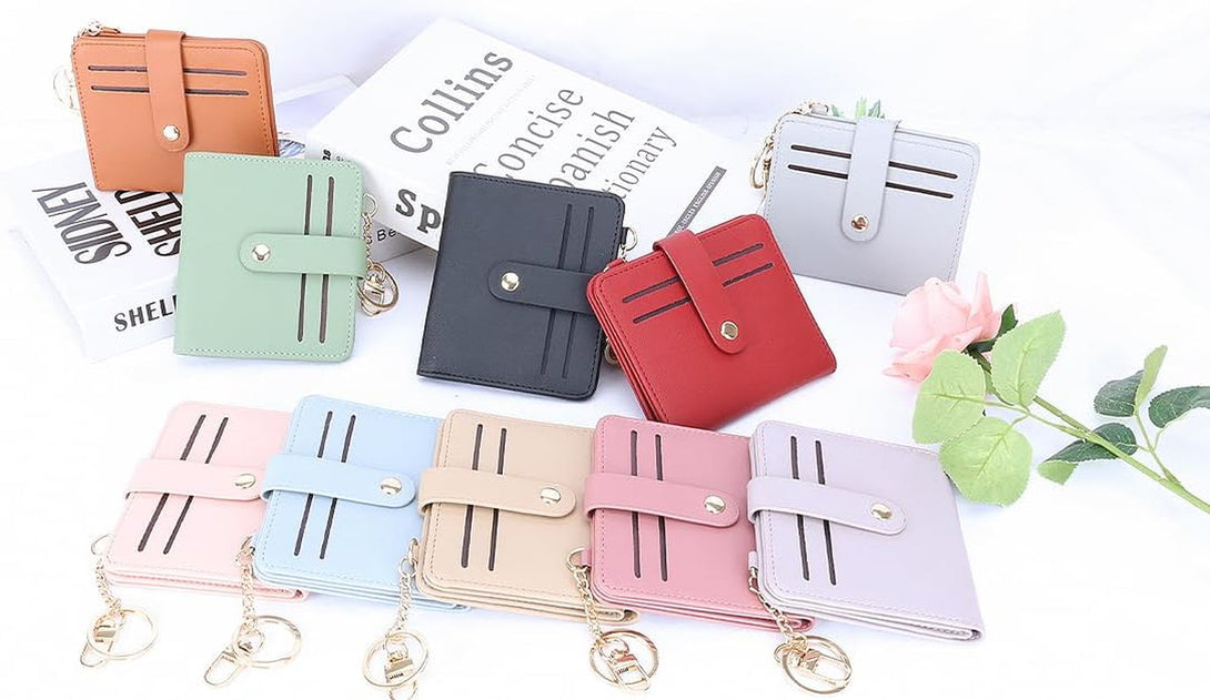 Small Wallets Woman RFID Blocking Leather Credit Card Holder - with ID Window - Card Wallets for Women - with Zipper Coin Purse - Keychain Wallet