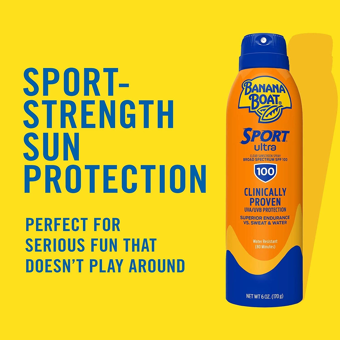 Banana Boat Sport Ultra SPF 100 Sunscreen Spray, 6Oz | Sport Sunscreen Spray SPF 100, Banana Boat Sunscreen SPF 100 Spray, High SPF Sunscreen, Water Resistant Sunscreen, 6Oz