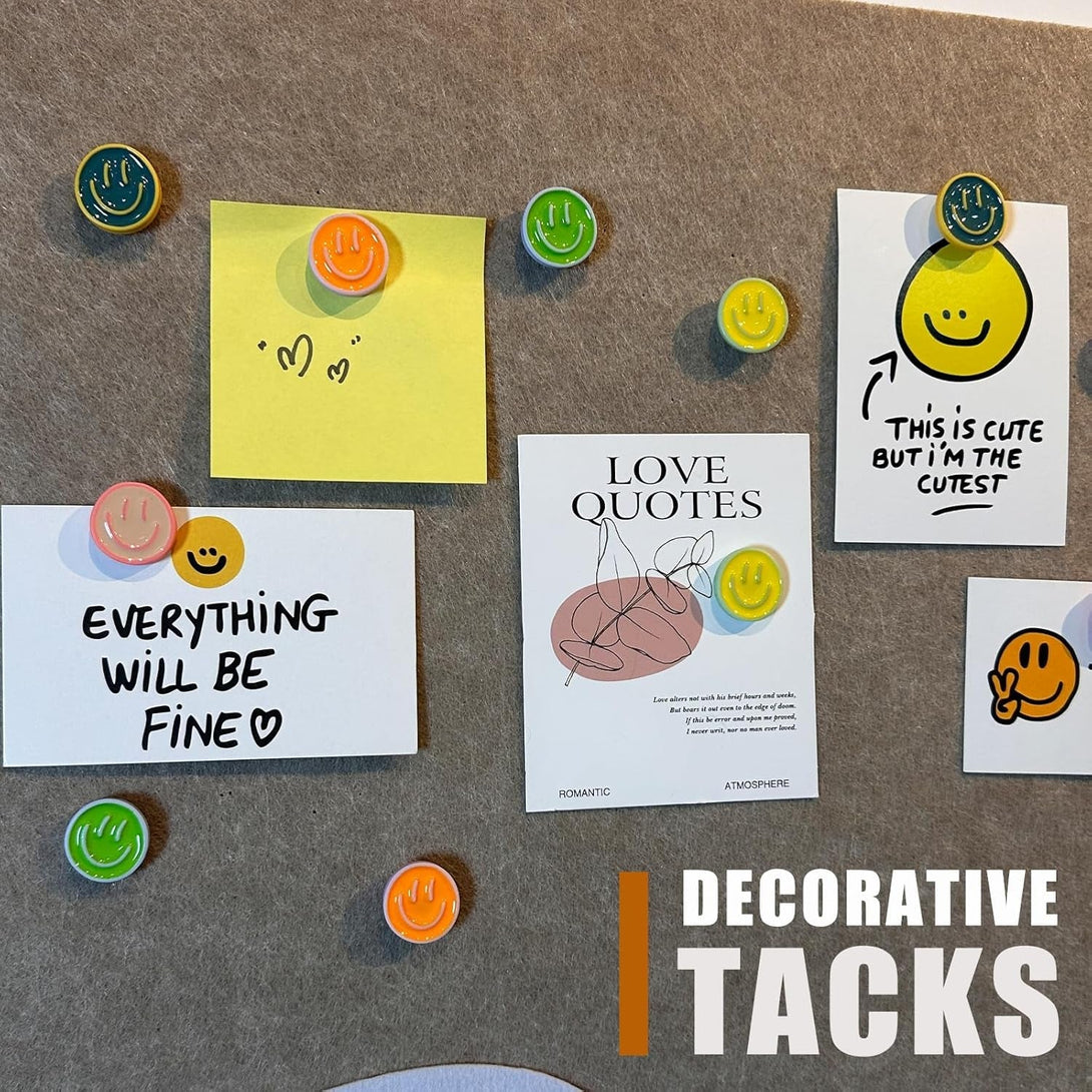 24 Smiley Face Decorative Push Pins, Cute Bulletin Board Push Pins, Thumbtacks for Cork Boards, Office Organization, or Home Décor (24-Colourful)