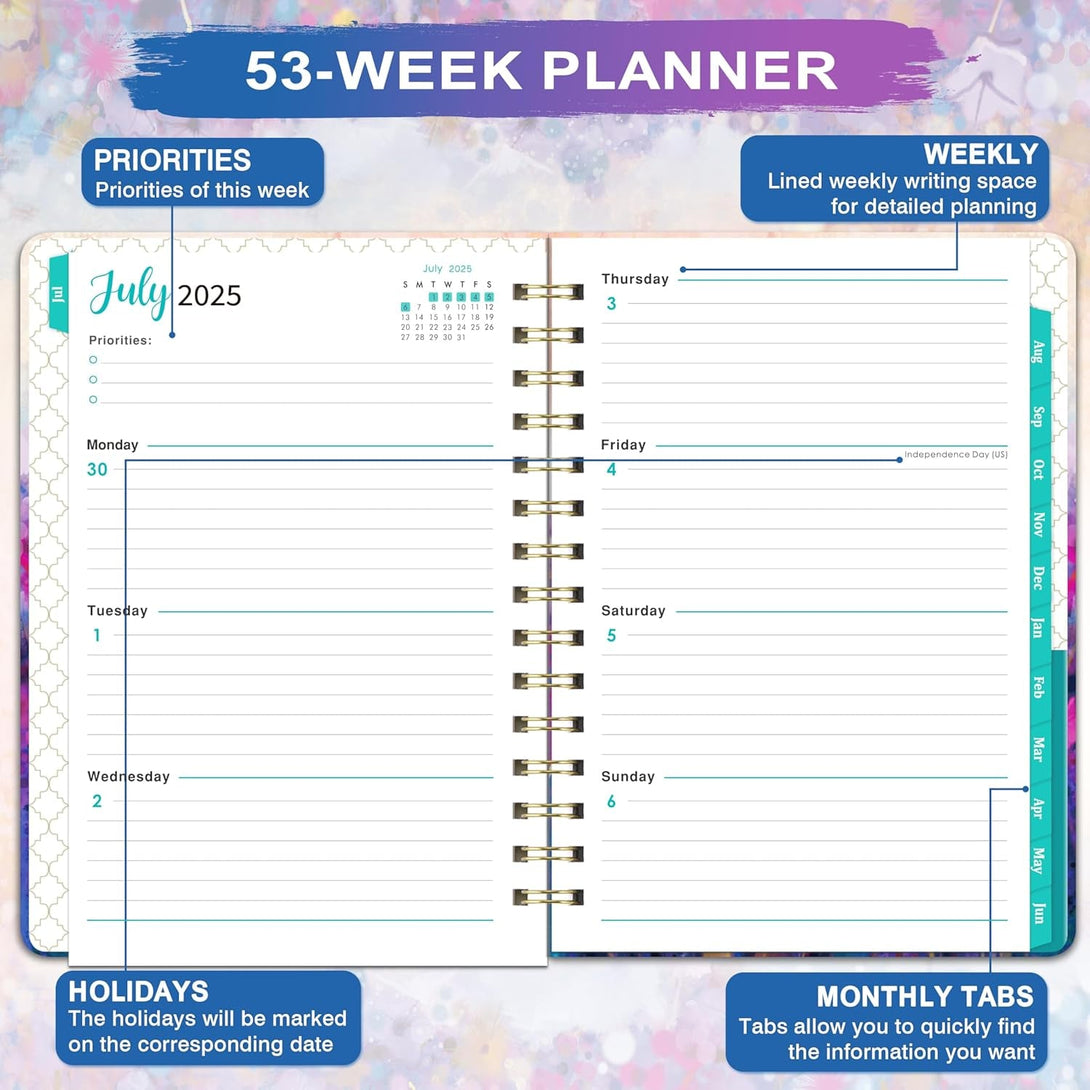 2025-2026 Planner - Planner Daily Weekly and Monthly 2025-2026, July 2025 - June 2026, 6.3’’ × 8.4’’, 12 Monthly Tabs, Inner Pocket, Hardcover, Perfect for Organization