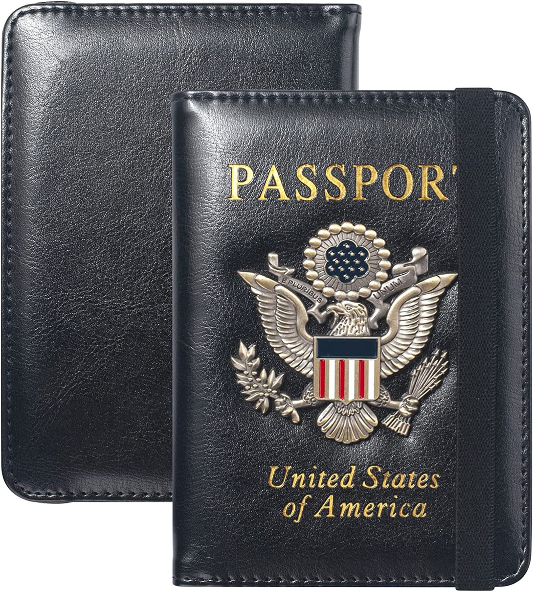 Passport Holder for Men Passport Cover Case Women Travel Wallet Case Passport Cards Protector Leather Card Case RFID Blocking Travel Accessories Document Organizer - Black