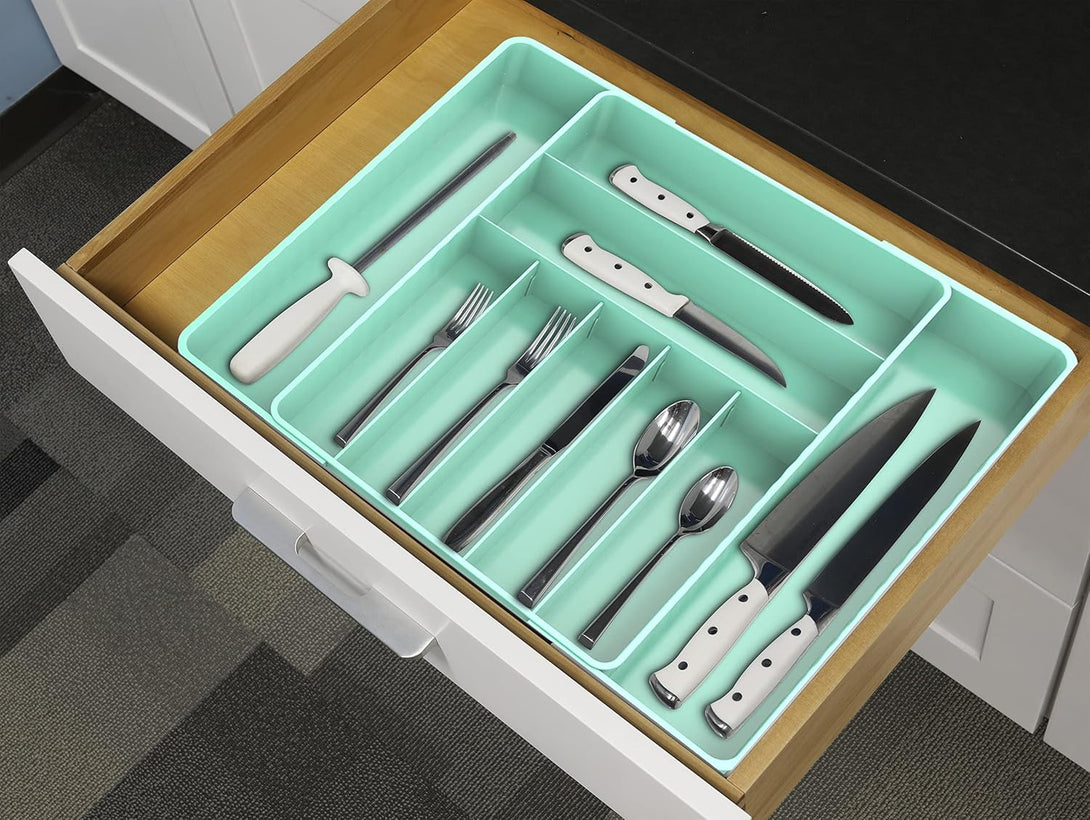 Simple Houseware Expandable Kitchen Drawer Flatware Organizer, Turquoise