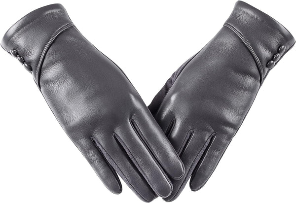 Womens Winter Leather Gloves Touch Screen Wool Lined Windproof Warm Suede Fashion Dress Gloves