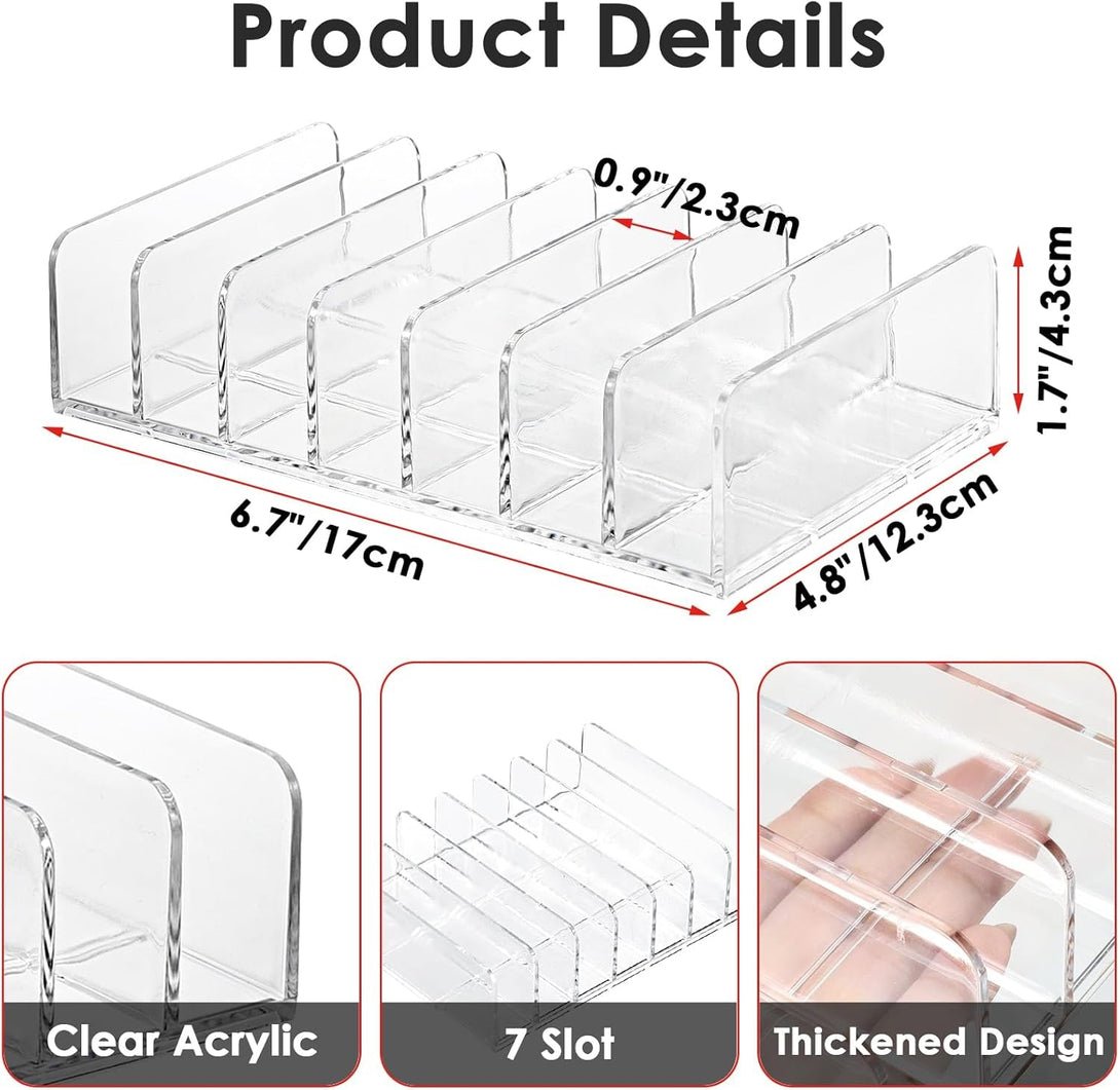 Hipiwe Clear CD Holder - 7 Slot CD Storage Box CD DVD Display Rack Tray Holds up to 14 Standard CD Cases, Tabletop Plastic File Divider for Paper Mail Bill Eyeshadow Palette Organizer, 2-Pack