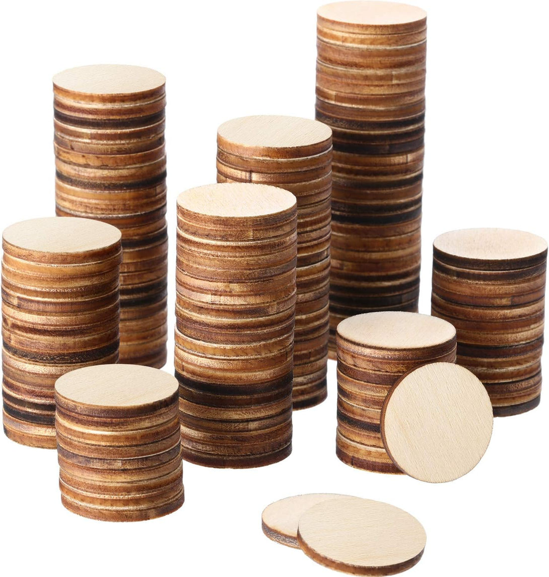 Boao 200 Pieces 1 Inch Unfinished Wood Slices round Disc Circle Wood Pieces Wooden Cutouts Ornaments for Craft and Decoration