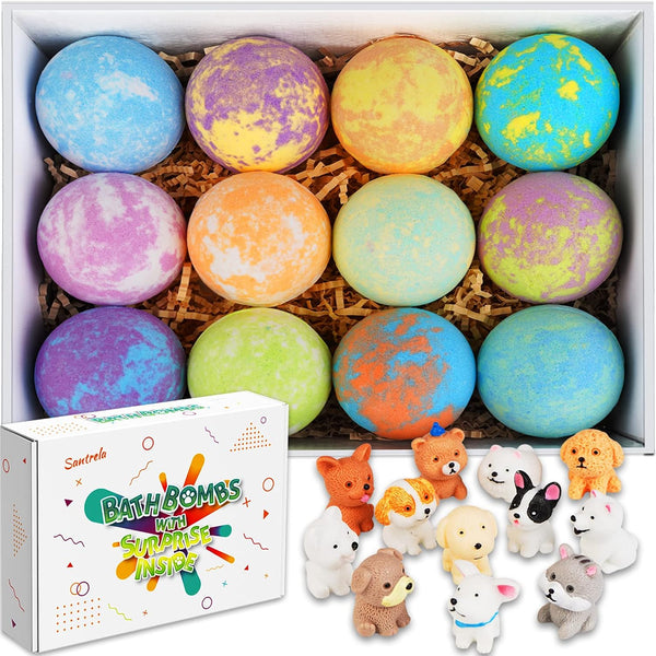 Bath Bombs for Kids with Toys inside for Girls Boys - 12 Set Surprise Bubble Bath Fizzies, Colorful Handmade Kids Safe and Gentle Spa Bath Fizz Balls Kit, Birthday Christmas Gift (Package May Vary)