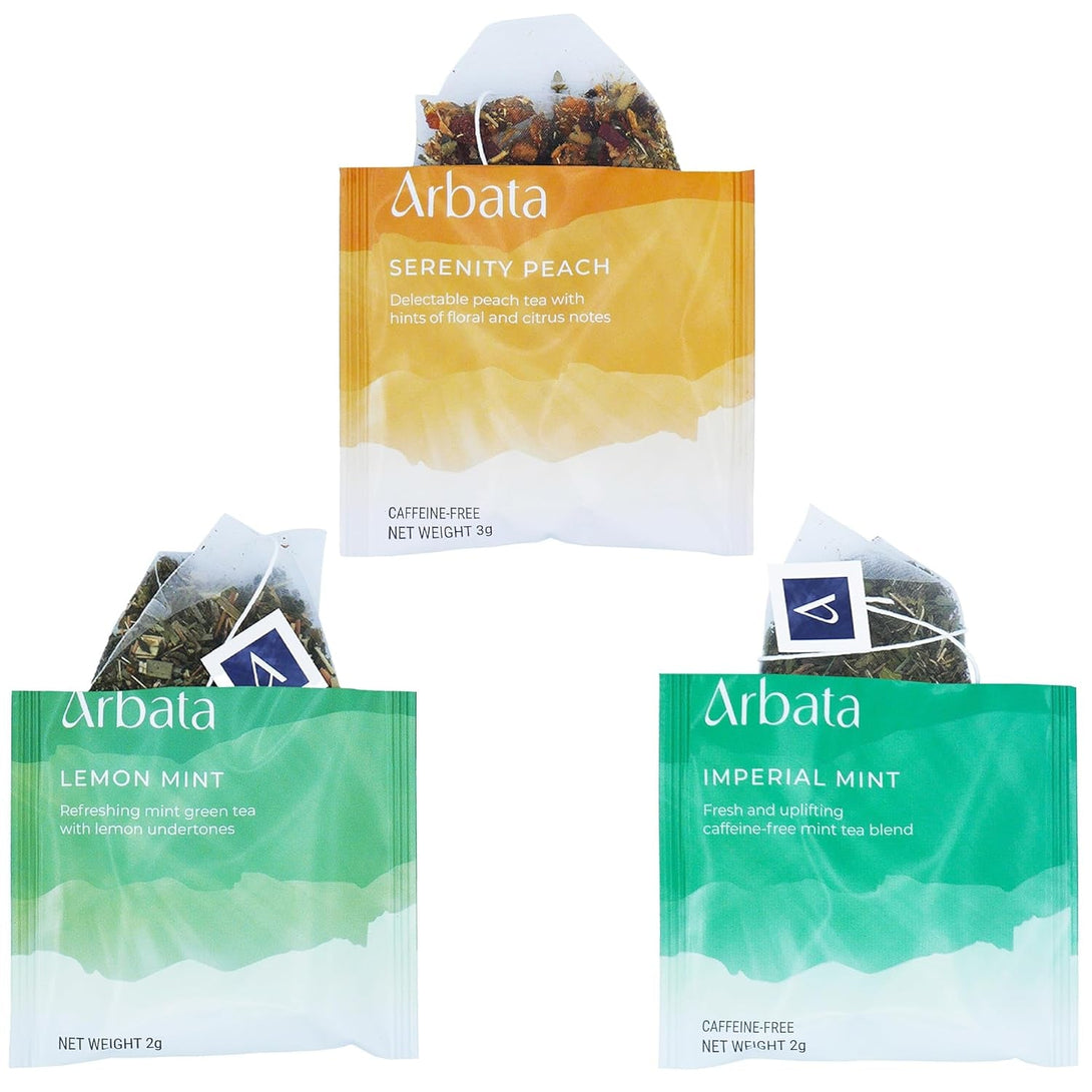 Arbata Assorted Artisinal Tea Sampler (14 Pyramid Tea Bags) Chai, Peach, English Breakfast, Chinese, Earl Grey, and Mint Teas - Green, Black, Herbal Tea Gift Set