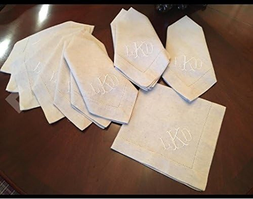 GFI Linen Club Flax Cotton Designer Dinner Napkins,Hemstitched Natural Color Premium Linen Look 20% Linen & 80% Cotton Natural Fiber Pack of 12 20X20