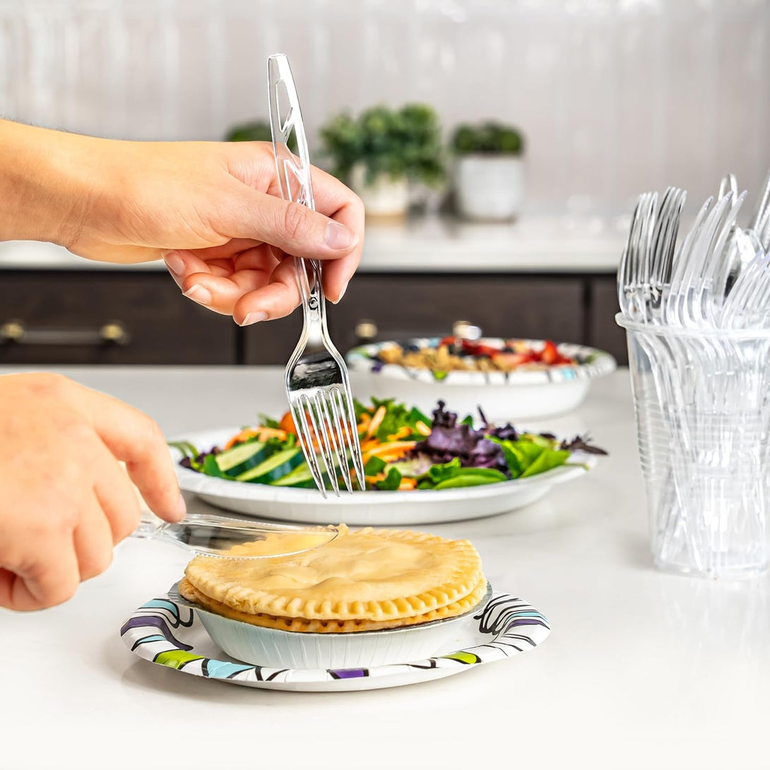 Amazon Basics Disposable Clear Assorted Cutlery Set, Premium Quality, 192 Count, Large Combo Pack Forks, Spoon and Knives