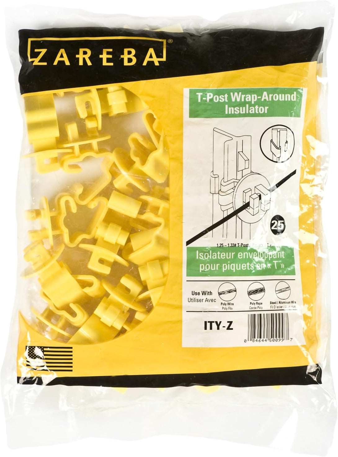 Zareba ITY-Z Standard Snug-Fitting T-Post Insulator, 25 per Bag, Yelllow