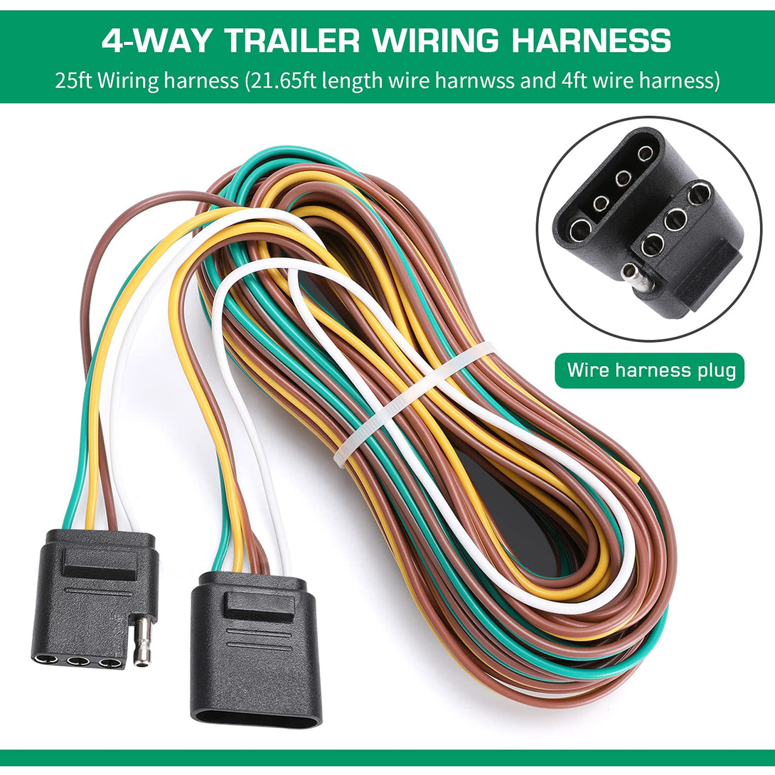 LINKITOM 4-Way Trailer Wiring Harness Kits, 25-Foot 18 AWG Wires with 4 Pin Flat Plug, for Utility Boat Trailer Lights