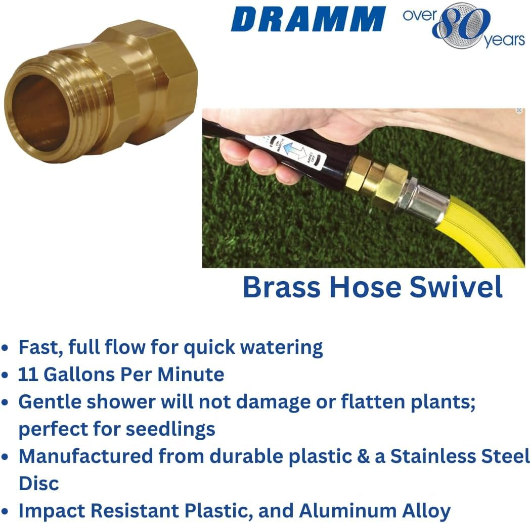 Dramm Brass Hose Swivel to Freely Move Hose and Wand Independently, No Kinking or Fighting with Hose, Brass