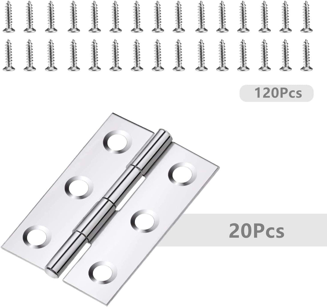 20Pcs Stainless Steel Folding Hinge 2 Inch Door and Window Hinge Is Assigned 120 Screws
