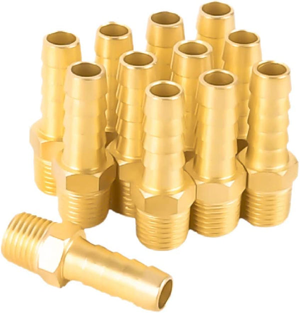 SUNGATOR 1/4" NPT to 3/8" Barb Hose Barb Fittings, Brass Air Hose Barb Fittings, 3/8" Barb to 1/4" NPT Male Thread Hose Barb Adapter Connector, Barbed Air Hose Repair Fitting Kit for Gas/Air (12 Pack)