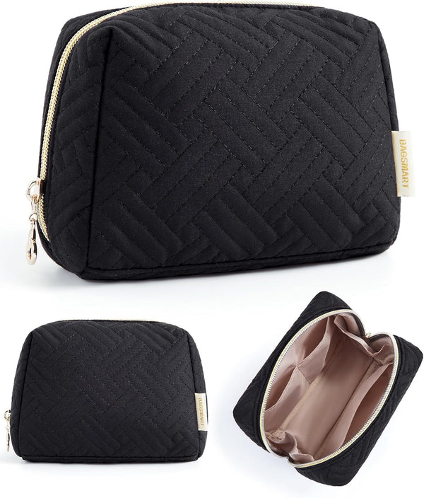 BAGSMART Small Makeup Bag, Travel Cosmetic Bag Make up Pouch Small Travel Zipper Pouch,Water-Resistant Toiletry Bag,Makeup Organizer Bag for Women,Black