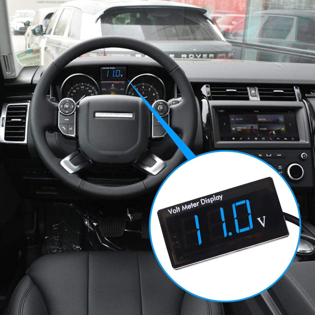 2Pcs DC 12V Car Digital Voltmeter Gauge LED Display DC 5-28V Voltage Mete Waterproof Voltage Display Voltmeter Gauge Meter Power Energy LED Volt Meter for Car Motorcycle (Blue)