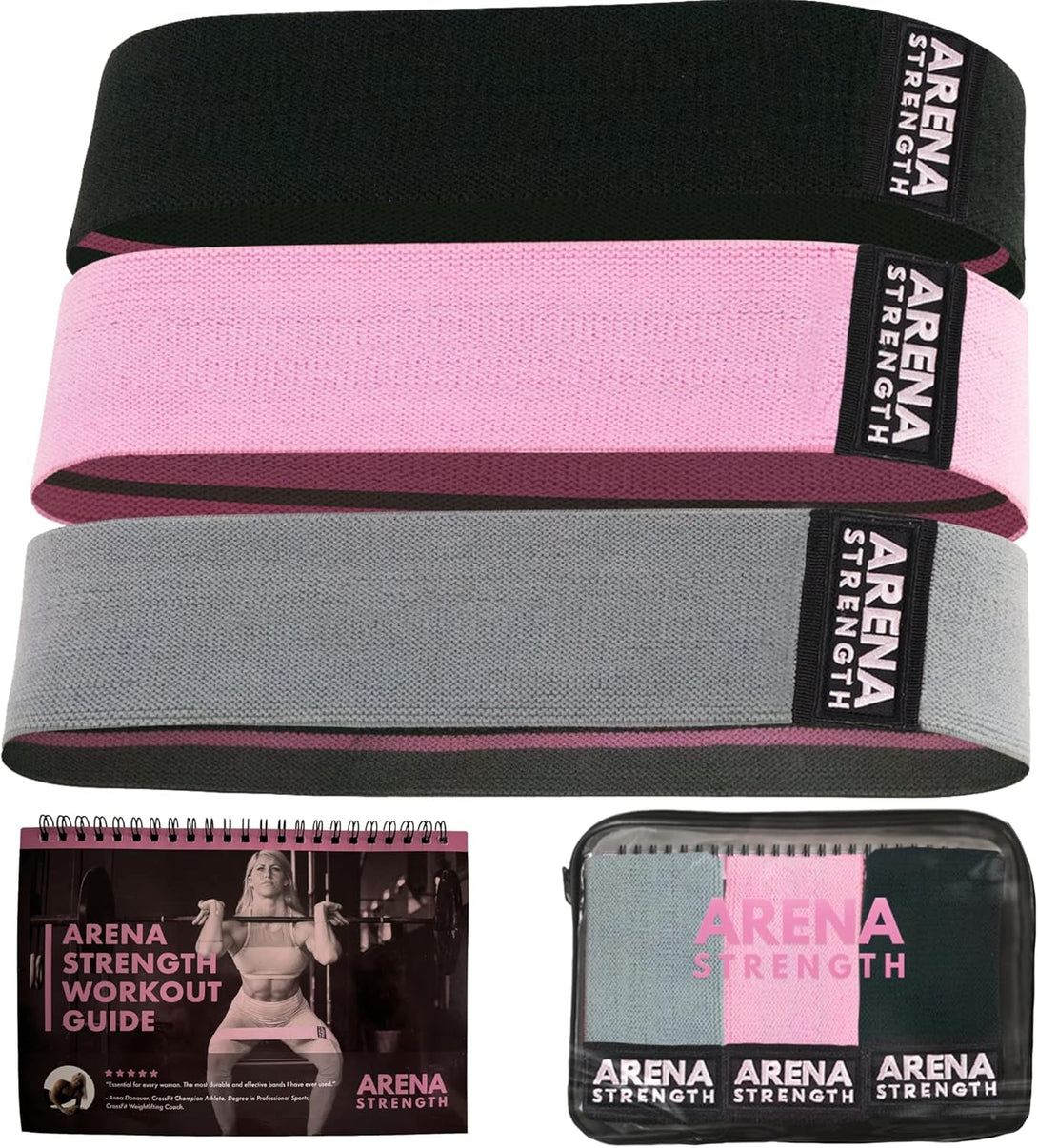 Arena Strength Fabric Booty Bands - Fabric Exercise Bands for Legs and Butt | Fabric Resistance Bands | Hip Resistance Bands with Workout Guide and Carry Case