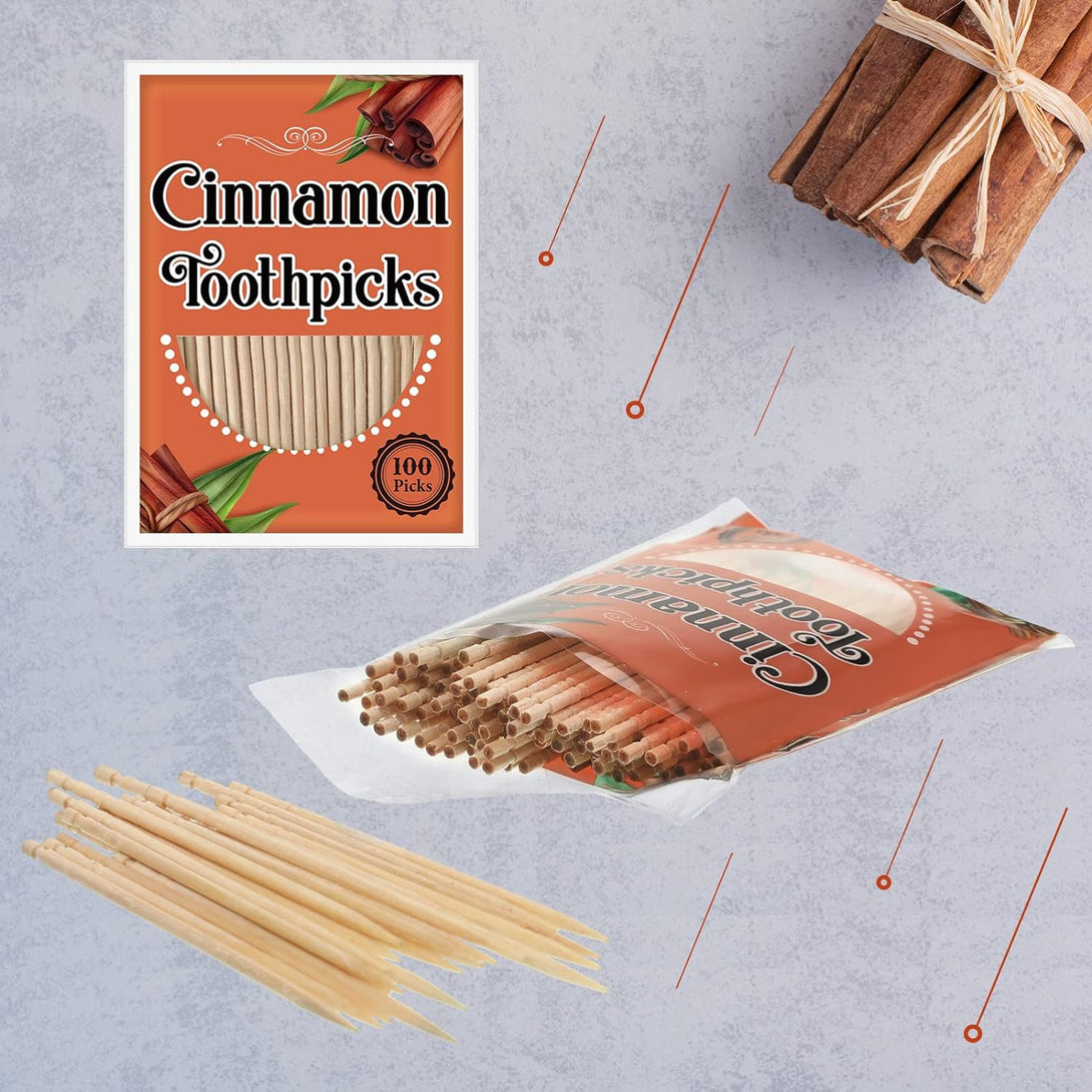 Irenare 600 Pcs Toothpick Cinnamon Wood Flavored Toothpicks Bulk Cinnamon Toothpicks for Adults Disposable Oral Hygiene Teeth Dental Care, 6 Pack