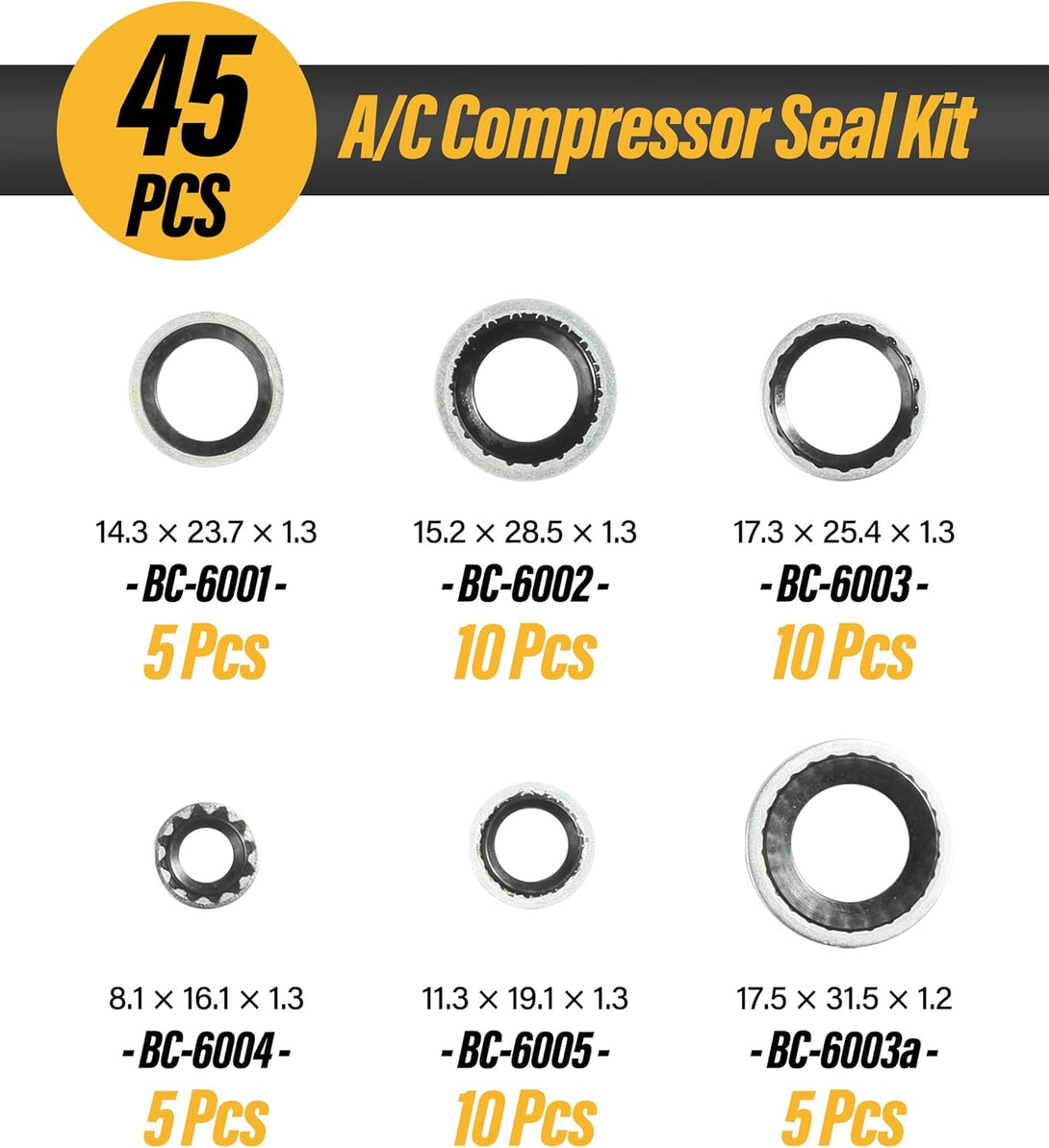 ESEWALAS 45 Pieces A/C Gasket Assortment,Air Conditioning Compressor Port Seal Washer Kit,Automotive AC Compressor Seals Self-Centered Bonded Seal