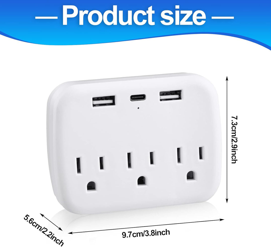 Cruise Power Strip Cruise Essentials Non Surge Protection Outlet Extender with 3 USB Outlets Ports (1 USB C) Portable Travel Adapter Multiple Plug for Cruise Ship, Home, Office, White