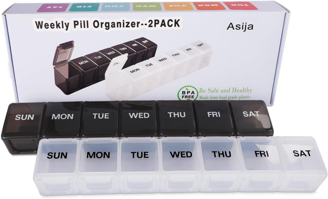 Asija Extra Large Pill Organizer 2 PCS, XL Weekly Pill Box, 7 Day Pill Case with Large Capacity, Jumbo Medicine Organizer for Vitamins, Fish Oils, Supplements