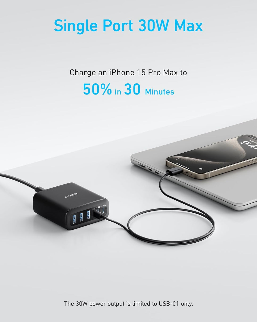 Anker Desktop Charger, Fast Charging USB C Charger, 112W Max 6-Port Charging Station, for Iphone, Ipad, Macbook, Samsung and More (Cable Not Included)