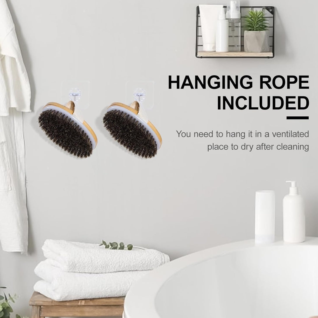 Dry Brushing Body Brush, Natural Horsehair Body Brush for Lymphatic Drainage, Cellulite and Blood Circulation, Dry Skin Exfoliating Brush Body Scrubber for Cleaning and Soft Skin, Brown