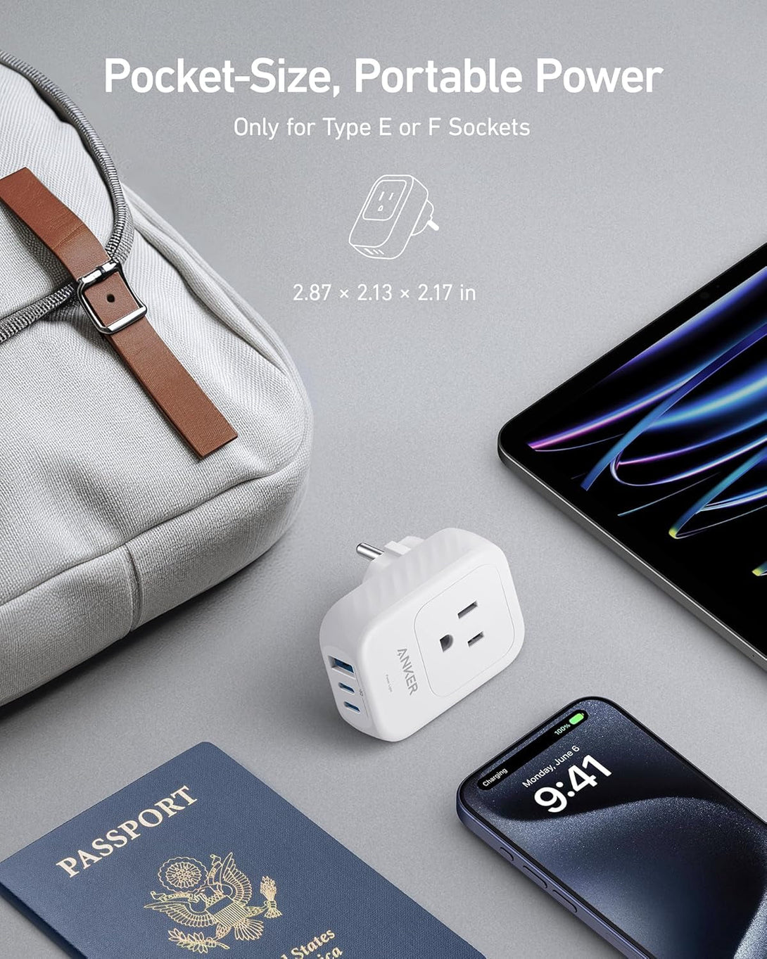 Anker European Travel Plug Adapter, 15W USB-C & 2 AC Outlets, Fits Type E/F Sockets, Compact for Iphone, Ipad & More (Not Compatible with Type L/G Sockets)