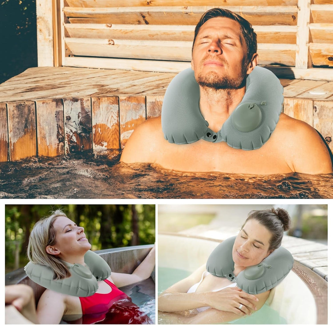 MABOZOO U-Shaped Hot Bathtub Pillow,Inflatable Spa Pillows for Hot Tub with Adjustable Button for Shower, Neck Support Headrest & Leg Pillow for Relaxation Spa Soak in Bathtub