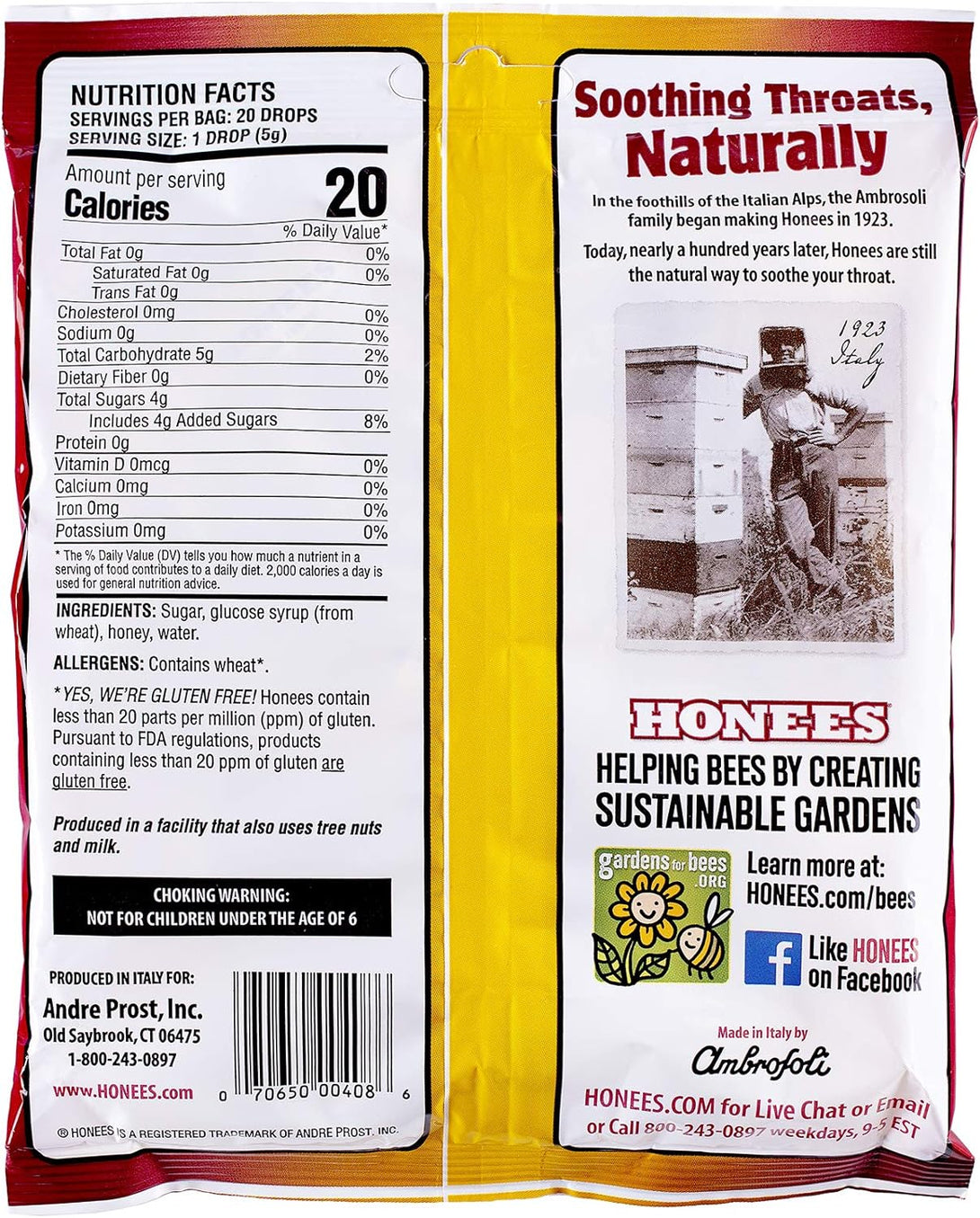 Honees Honey Filled Drops, Honey Cough Drops with Real Honey - Natural Sore Throat Relief - Nothing Artificial -Throat Coat Lozenges , Natural Cough Suppressant, Non-Gmo, Gluten Free (20 Units)