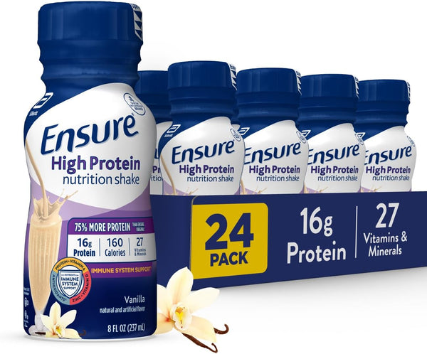 Ensure High Protein Nutritional Shake with Fiber, 16G Protein, Meal Replacement Shakes, with Nutrients to Support Immune System Health, Vanilla W/ Fiber, 8 Fl Oz, (Pack of 24)