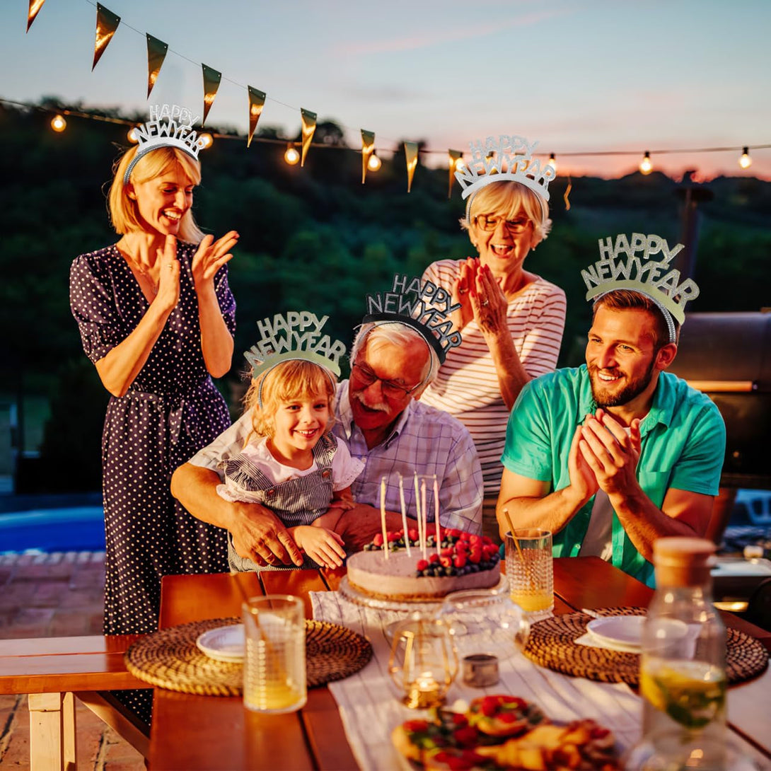 Amosfun HAPPY NEW YEAR Headband Tiara New Years Party Favors Gold Silver Black 12 Pieces