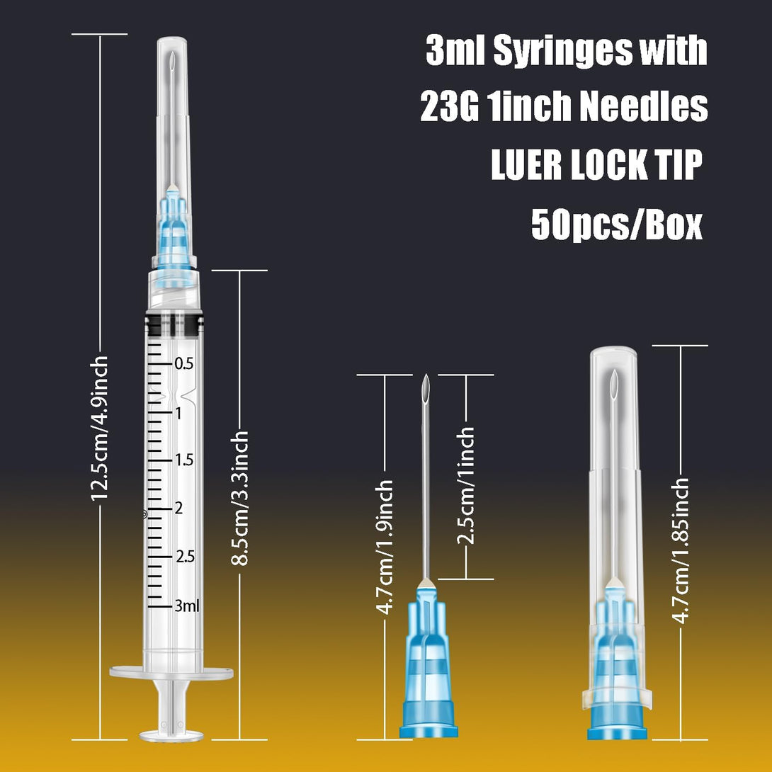 50Pack 3Ml/Cc with 23 Ga 1” Safety Individually Wrapped