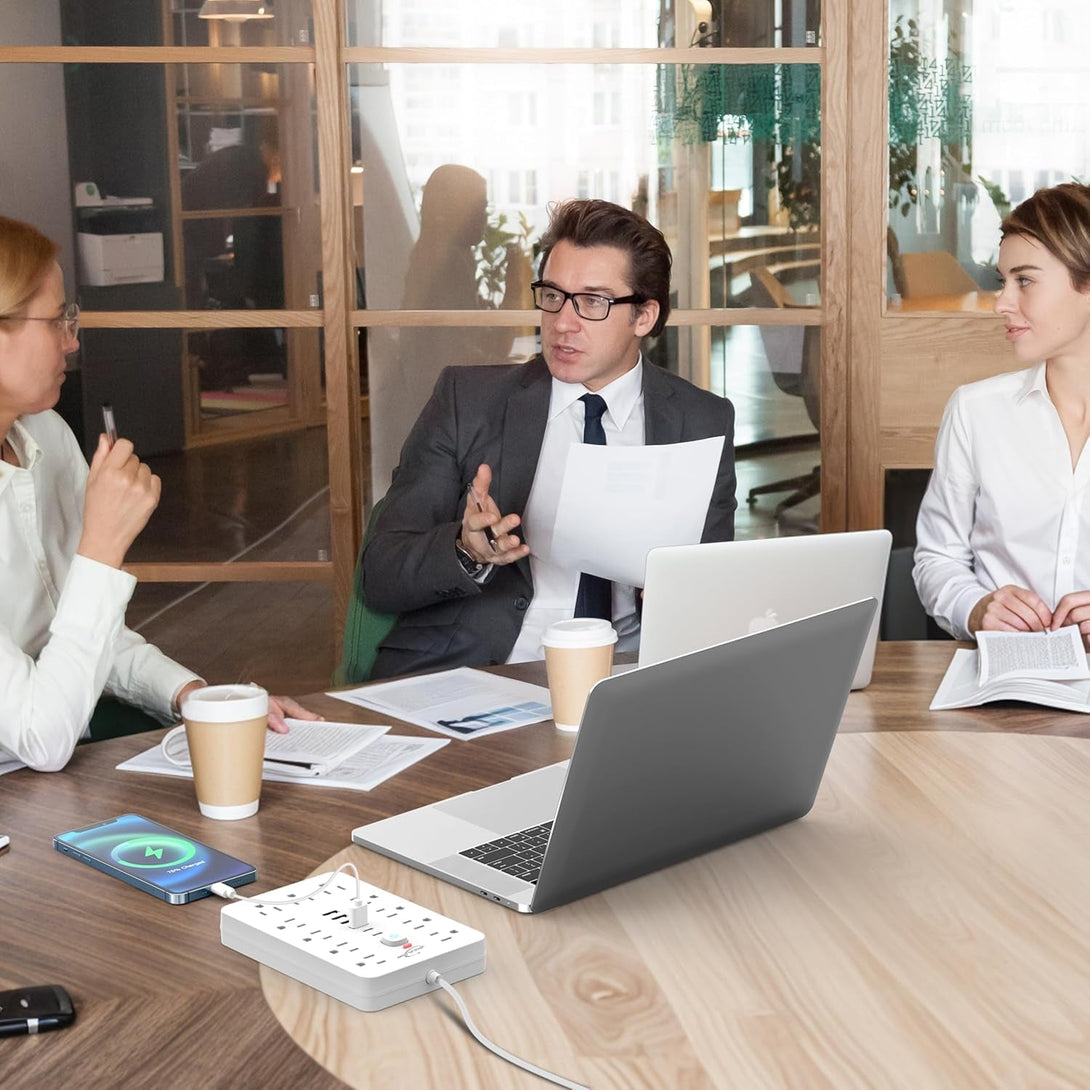 Jouleloom Power Strip Surge Protector with 11 Outlets, 4 USB and 2 USB C Ports, 5 Ft Extension Cord, Flat Plug, Wall Mount, Overload Protection Desk USB Charging Station for Home, Office（White）