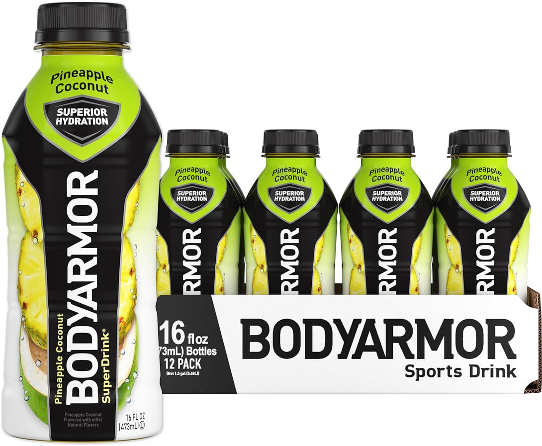 BODYARMOR Sports Drink Sports Beverage, Pineapple Coconut, Coconut Water Hydration, Natural Flavors with Vitamins, Potassium-Packed Electrolytes, Perfect for Athletes, 16 Fl Oz (Pack of 12)