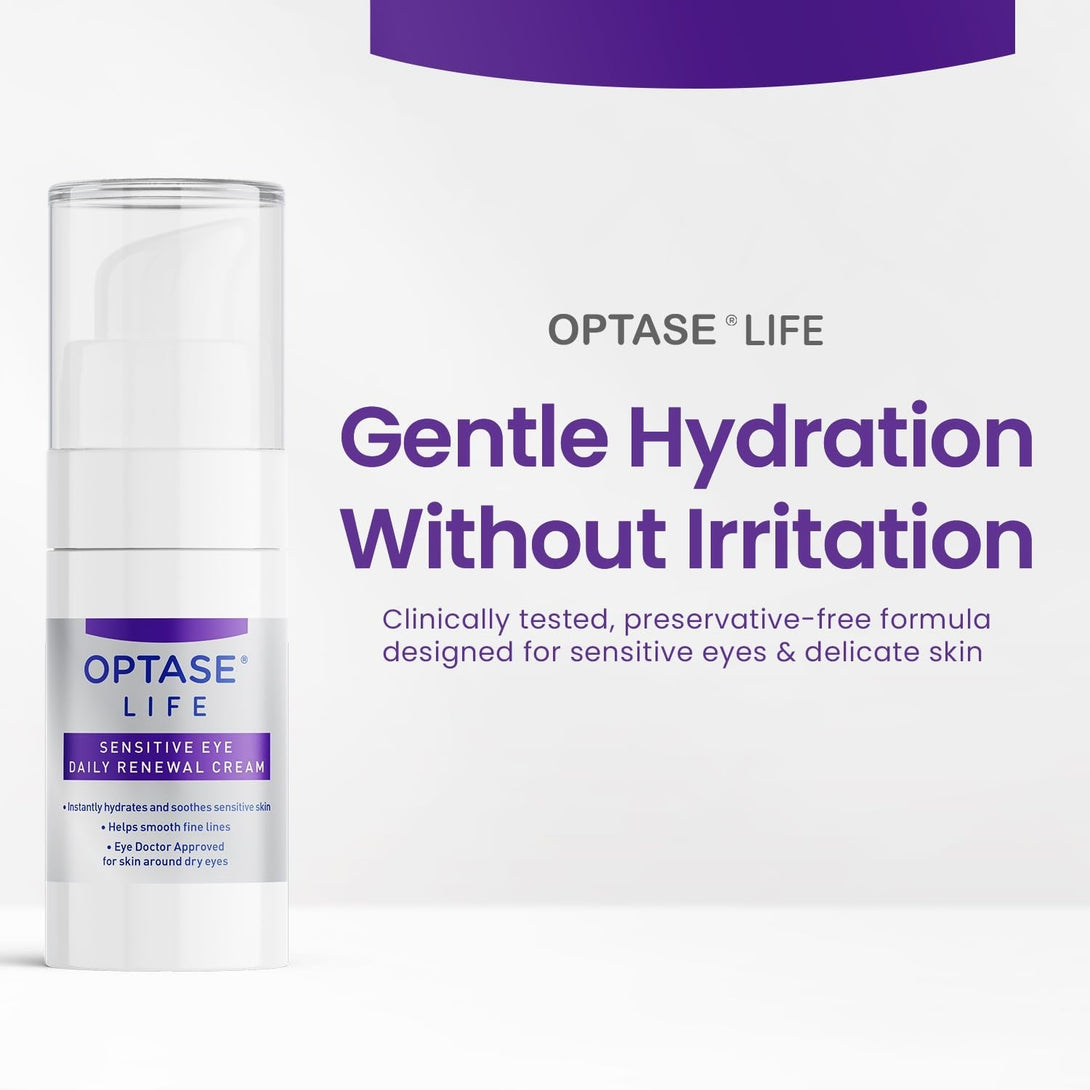 Optase LIFE Sensitive Eye Daily Renewal Cream, 15Ml - Fast-Acting, Preservative-Free Hydrating Eye Cream for Dry, Sensitive Skin - Lightweight, Non-Sticky - with Ionized Water - Eye Doctor Approved