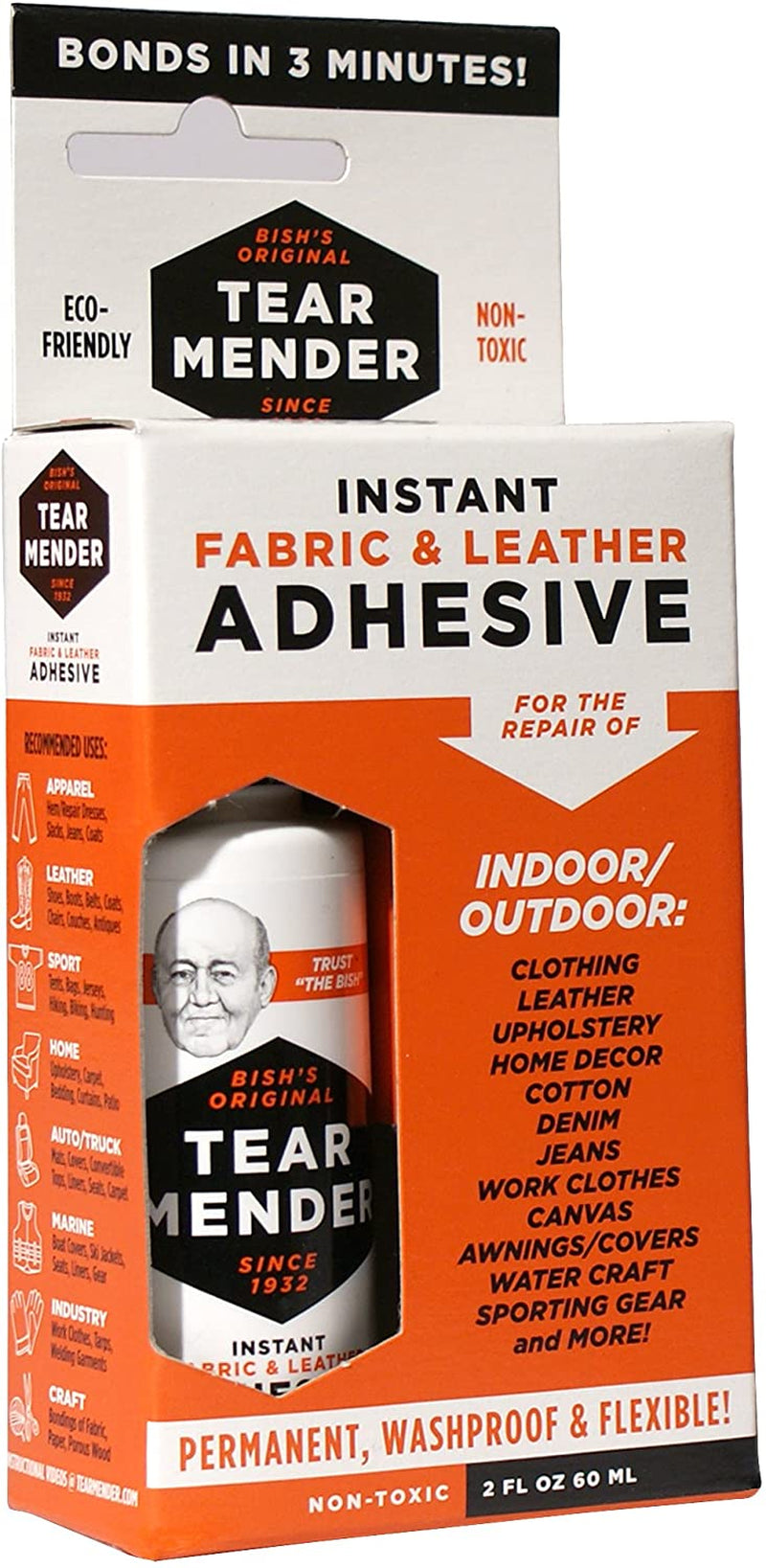 Tear Mender Instant Fabric and Leather Adhesive, 2 Oz Bottle-Carded, TM-1, White