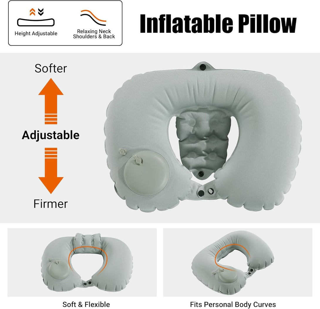 MABOZOO Inflatable Bath Neck Pillows for Tub & Shower - Head & Neck Support, Grey U-Shaped Travel Pillow for Airplane