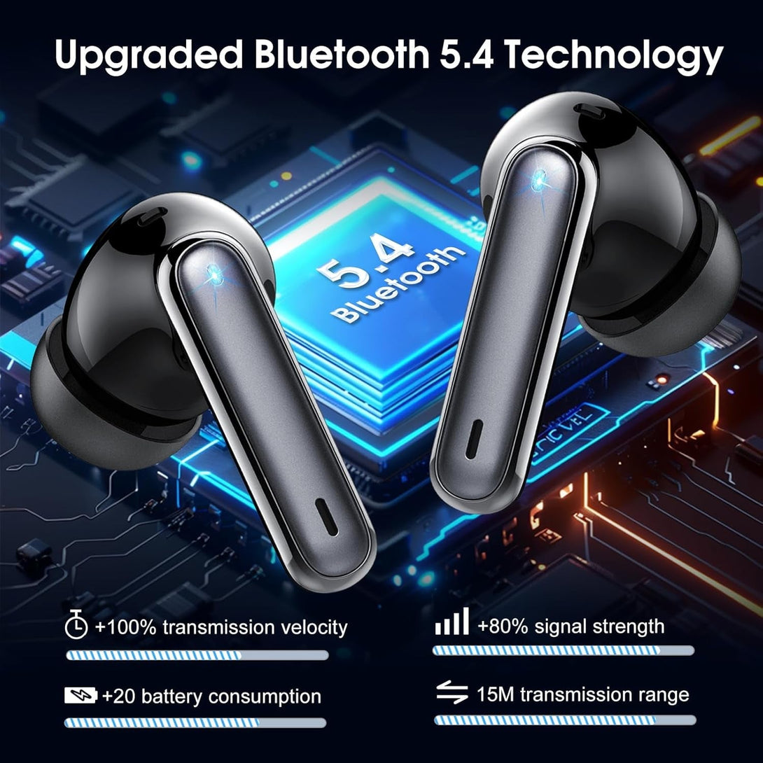 Wireless Earbuds, 2025 Bluetooth 5.4 Headphones in Ear with Stereo Deep Bass, 40H Bluetooth Ear Buds with 4 ENC Noise Cancelling Mics, IP7 Waterproof Earphones Hands-Free Calls Dual LED Display USB-C