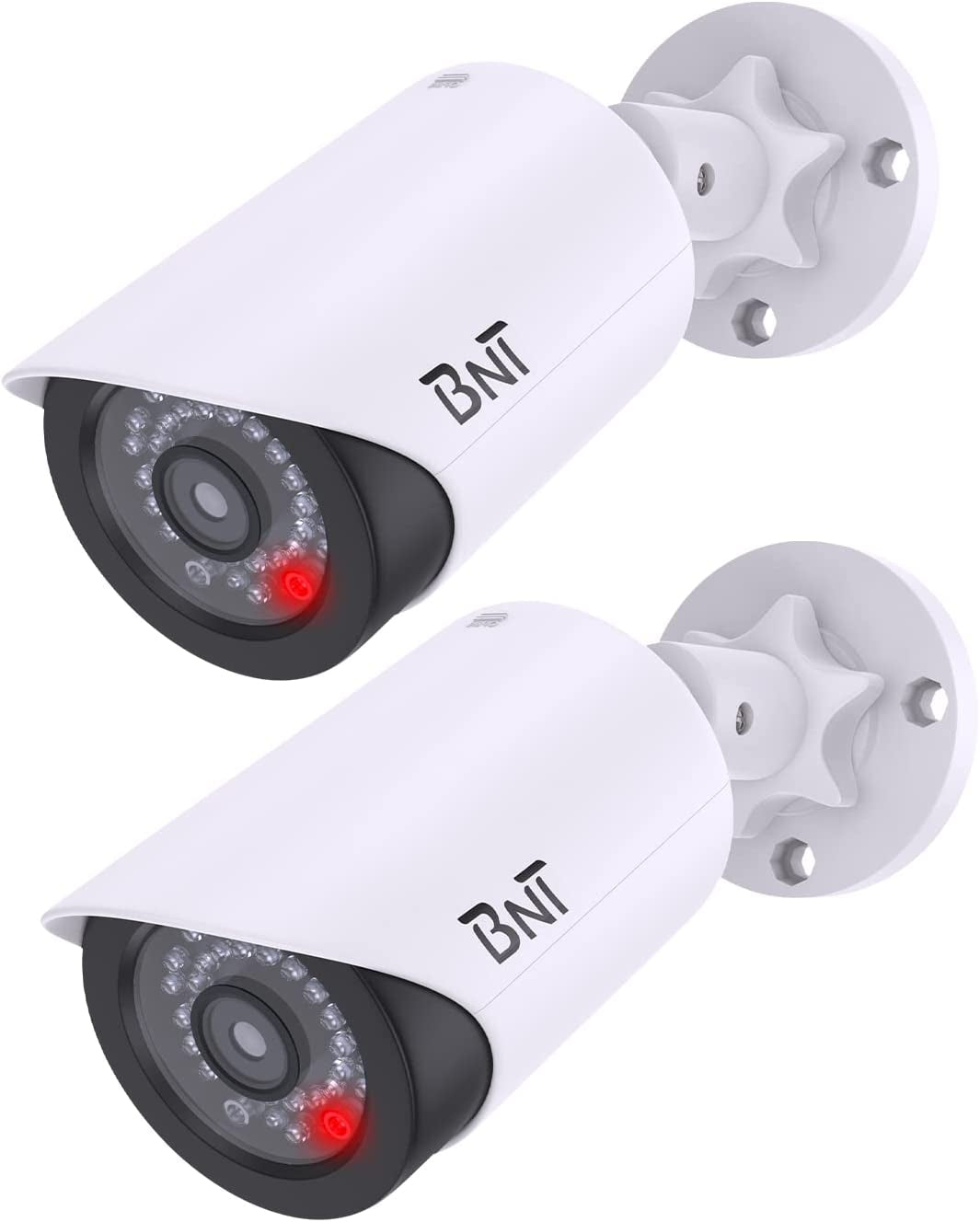 BNT Dummy Fake Security Camera, with One Red LED Light at Night, for Home and Businesses Security Indoor/Outdoor (2 Pack, White)