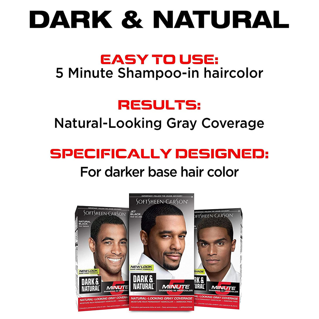 Softsheen-Carson Dark & Natural Hair Color for Men 5 Minutes, Natural Looking Gray Coverage for up to 6 Weeks, Shampoo-In Permanent Hair Dye, Jet Black, Ammonia Free, Natural Black